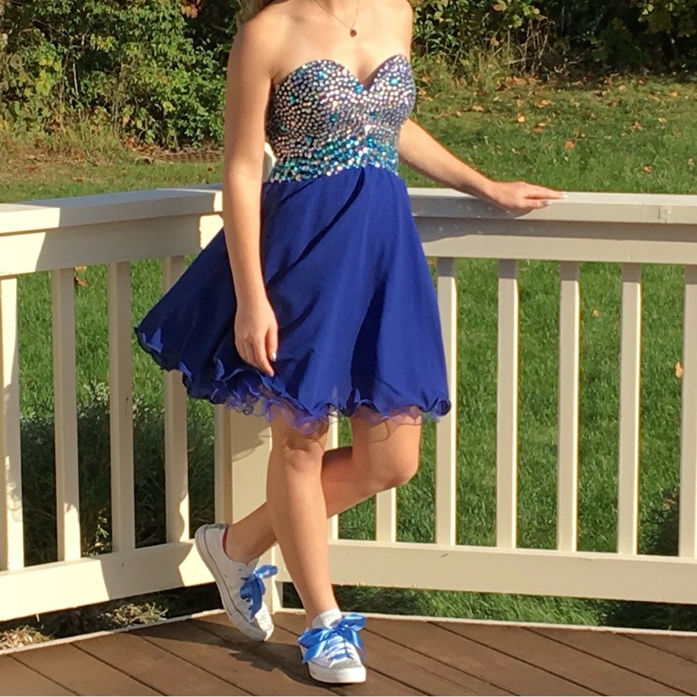 Strapless Beaded Royal Blue Prom Dress